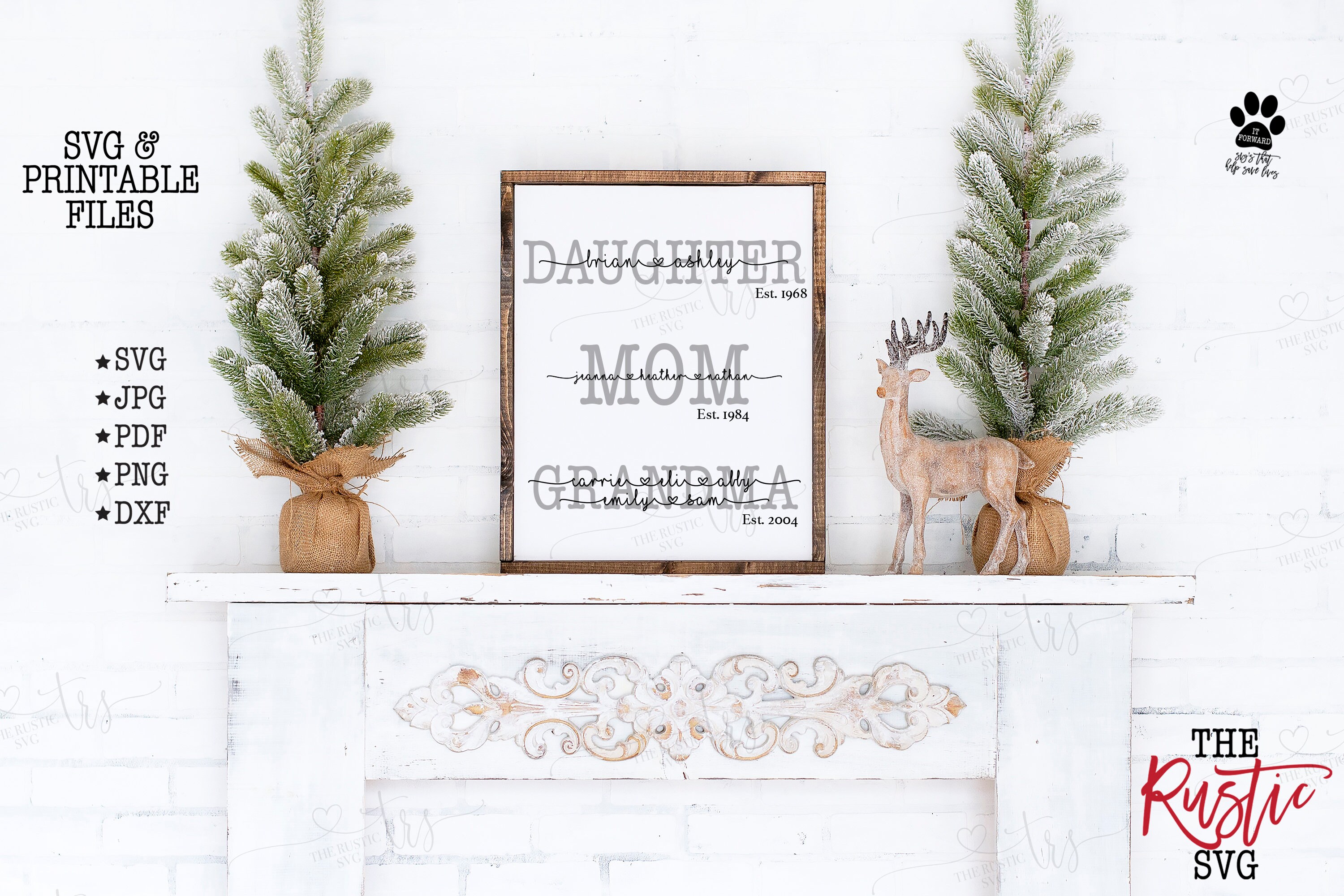 Daughter Mom Grandma, Names Sign, Grandma Svg, Mother's Day Gift, Est, Svg Files, Pdf, Cricut, Silhouette, 014