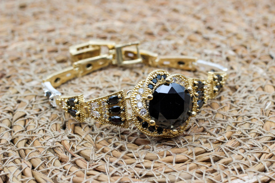 Turkish Handmade, Bangle Bracelet, Onyx Ottoman Handmade Cuff, Gift For Her, 925K Sterling Silver