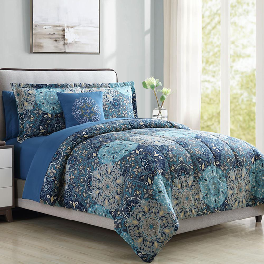 Amrapur Overseas Printed reversible complete bed set Multi Reversible Twin Comforter (Blend with Polyester Fill) | 4BDSTPRTG-GRD-TN