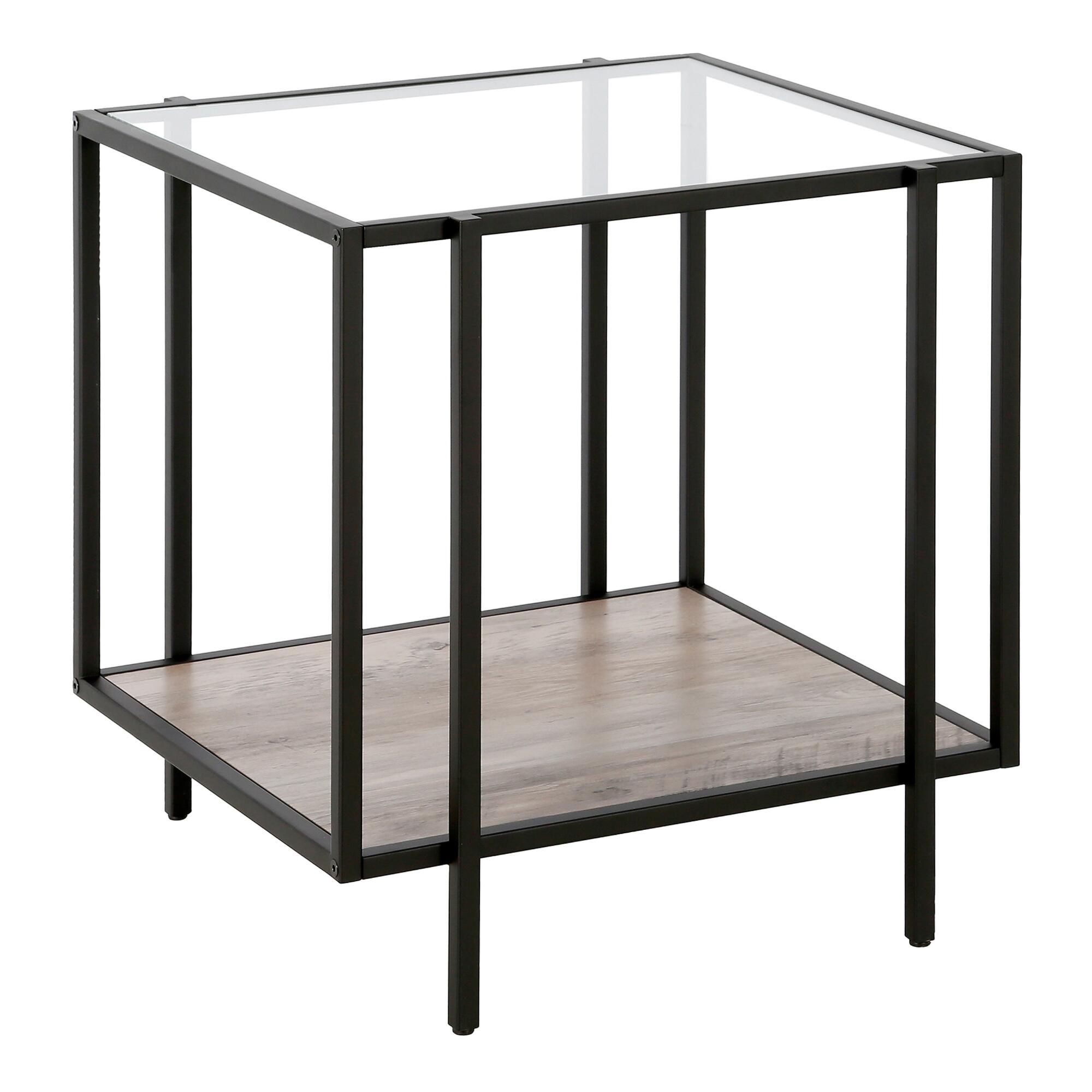 Square Black Metal and Glass Top Tess Accent Table by World Market