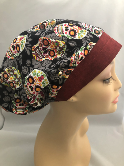 Bouffant Scrub Hat Sugar Skulls Cord Lock Toggle Adjustable Crna Cnor Xray Cort