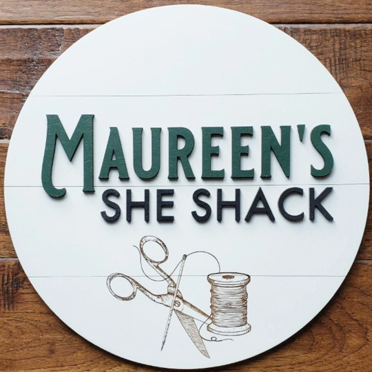 She Shack Sign/11 Inch Ship Lap Style Wood Circle Farmhouse Decor