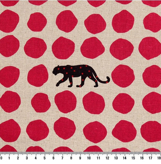 Linen 1/2Y Japanese Cotton Blended/ Kokka Echino Medium Weight High Quality Linen Canvas 44" X 18" - Standard Pander Apple Red