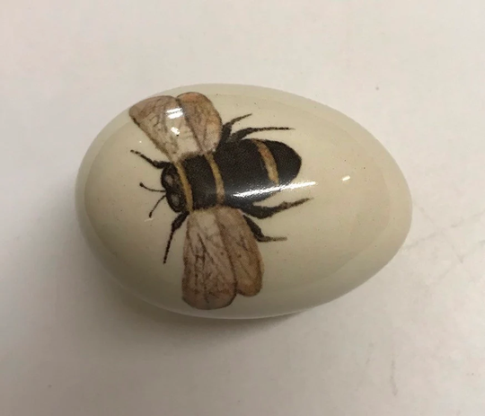 Ceramic Easter Egg Honey Bumblebee Kiln Fired Glazed Chicken Size Lays On Side