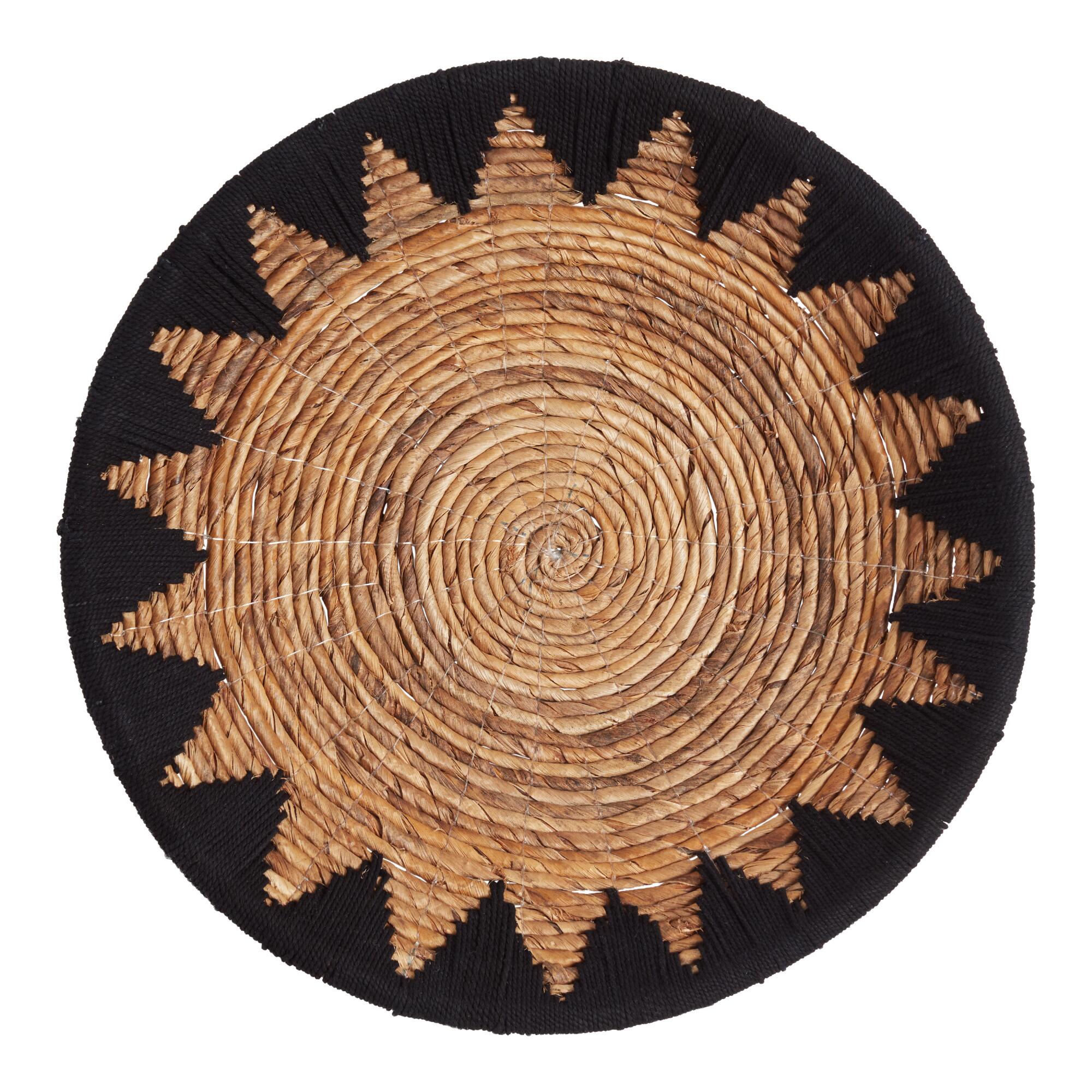 Black And Natural Banana Bark Sun Woven Disc Wall Decor: Black/Natural - Natural Fiber by World Market