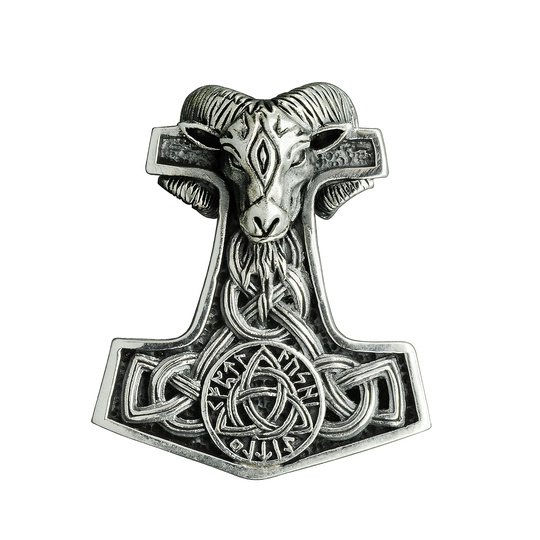 Hammer Of Thor Ram Pendant 925 Sterling Silver, Gothic Style, Ram Goat Head Runes Triquetra, Odin Mjolnir, Amulet Gift For Men By Beldiamo