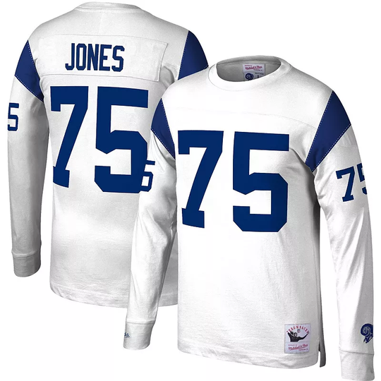 Men's Mitchell & Ness Deacon Jones White Los Angeles Rams Throwback Retired Player Name & Number Long Sleeve Top, Size: Small