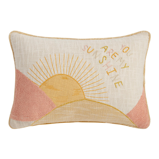 Ivory Hello Sunshine Embroidered Throw Pillow: Multi - Polyester - 18" Square by World Market