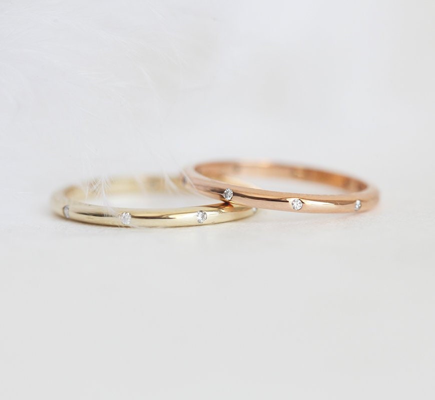 Yellow Gold Diamond Band, 14K Wedding Ring, Size 5.5 Us