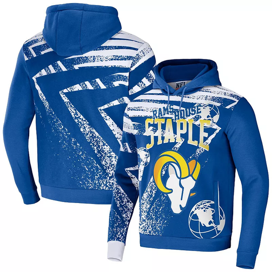 Men's NFL x Staple Royal Los Angeles Rams All Over Print Pullover Hoodie, Size: XL, Blue