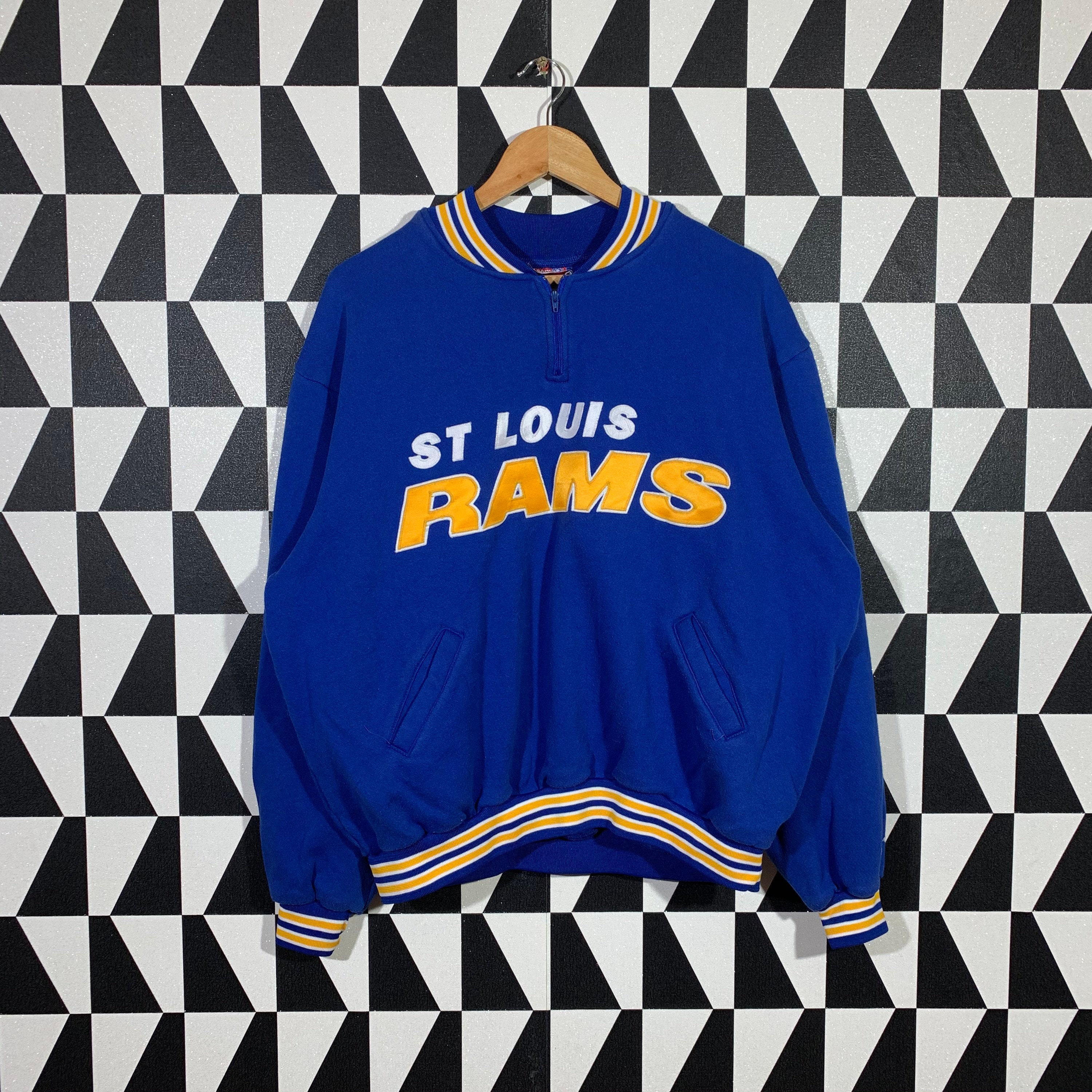 Vintage 90S Nfl St Louis Rams Sweatshirt Pullover Sweater Embroidery Spellout Blue Color Men's Xl