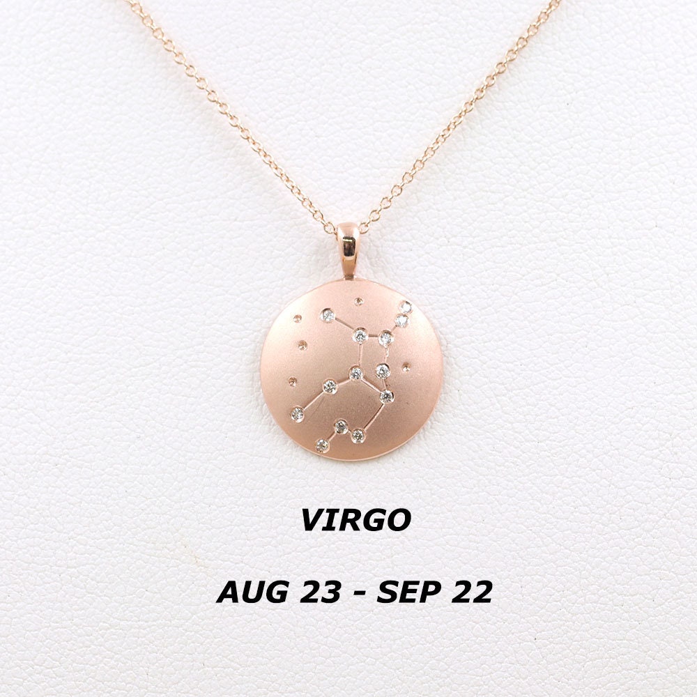 Virgo/Zodiac Sign Necklace, Natural Diamond 14K Gold Dainty Birth Necklace For Women, Petite