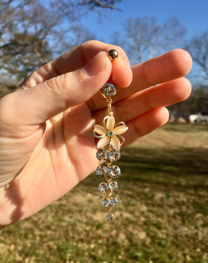Crystal Flower Dangle Belly Button Ring