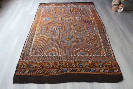 Large Kilim Rug, Vintage 5'8"x9'2" Feet Kilim, Ethnic, Bohemian Embroidered Rug/N-706