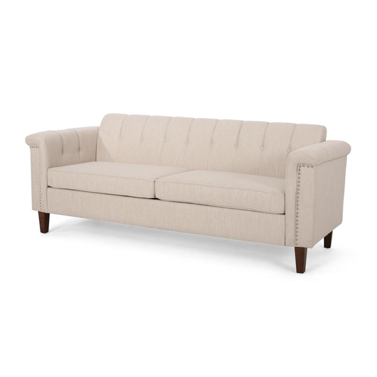 Best Selling Home Decor Firth Modern Beige and Espresso Polyester/Blend Sofa in Off-White | 312824