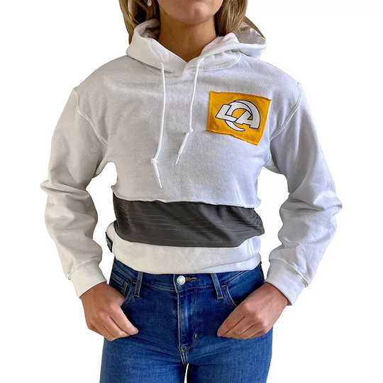 Women's Refried Apparel White Los Angeles Rams Crop Pullover Hoodie, Size: XL, LAR White