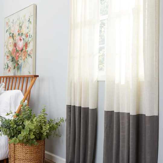 allen + roth 95-in Grey Color Block Polyester Blend Light Filtering Back Tab Single Curtain Panel in Gray | LG95-977