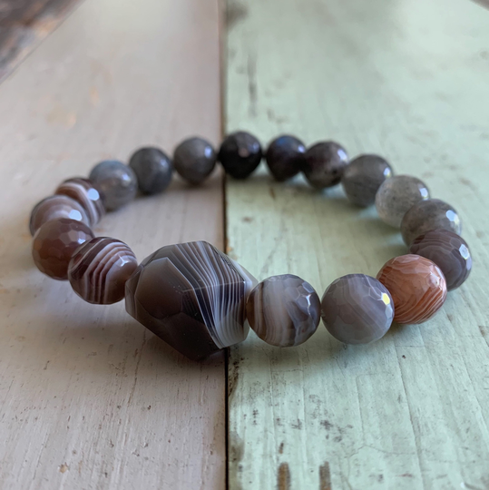 Chunky Labradorite + Botswana Agate Bracelet | 10mm Spiritual Junkies Yoga Meditation Stackable Mala Beads