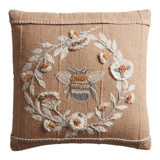 Taupe Embroidered Bee Throw Pillow by World Market
