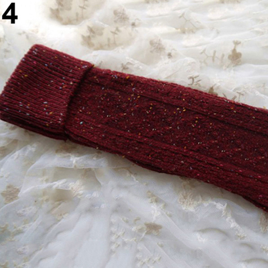 Women Fashion Turn Up Dots Wool Blend Long Knee High Stockings Winter Warm Socks - dark red