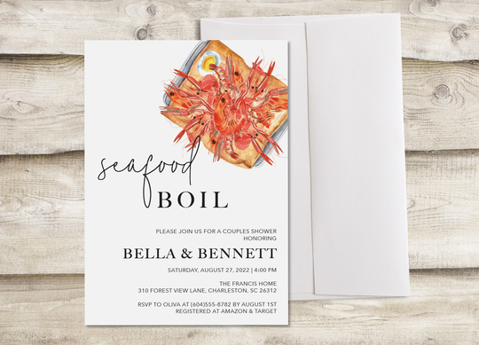 Seafood Boil Bridal Shower Invitation, Shrimp Lowcountry Couples Wedding Invite, Baby Shower, Engagement Party Dinner, Birthday