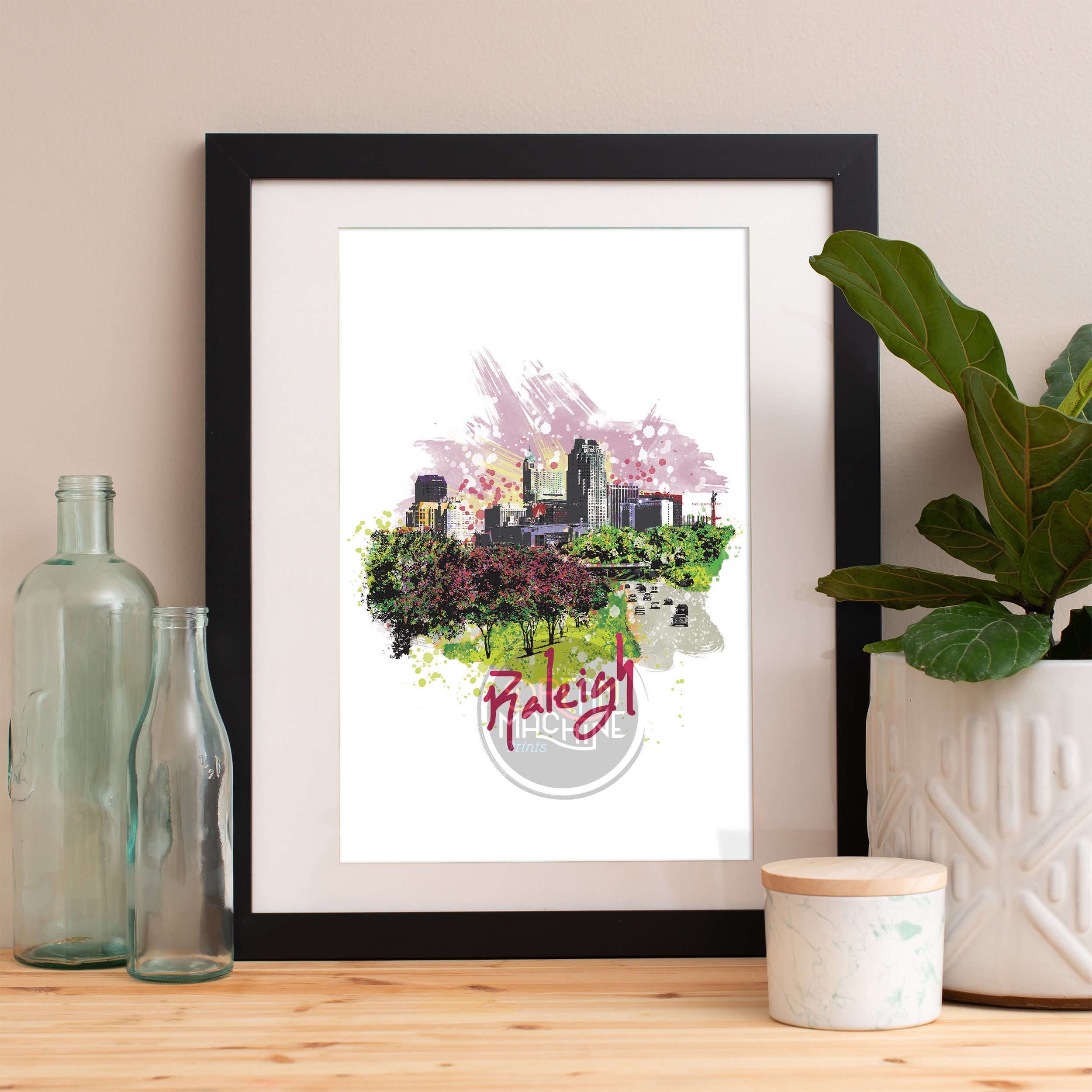 Raleigh Print, Skyline, Art, Poster, Watercolor, Art Map, Wall