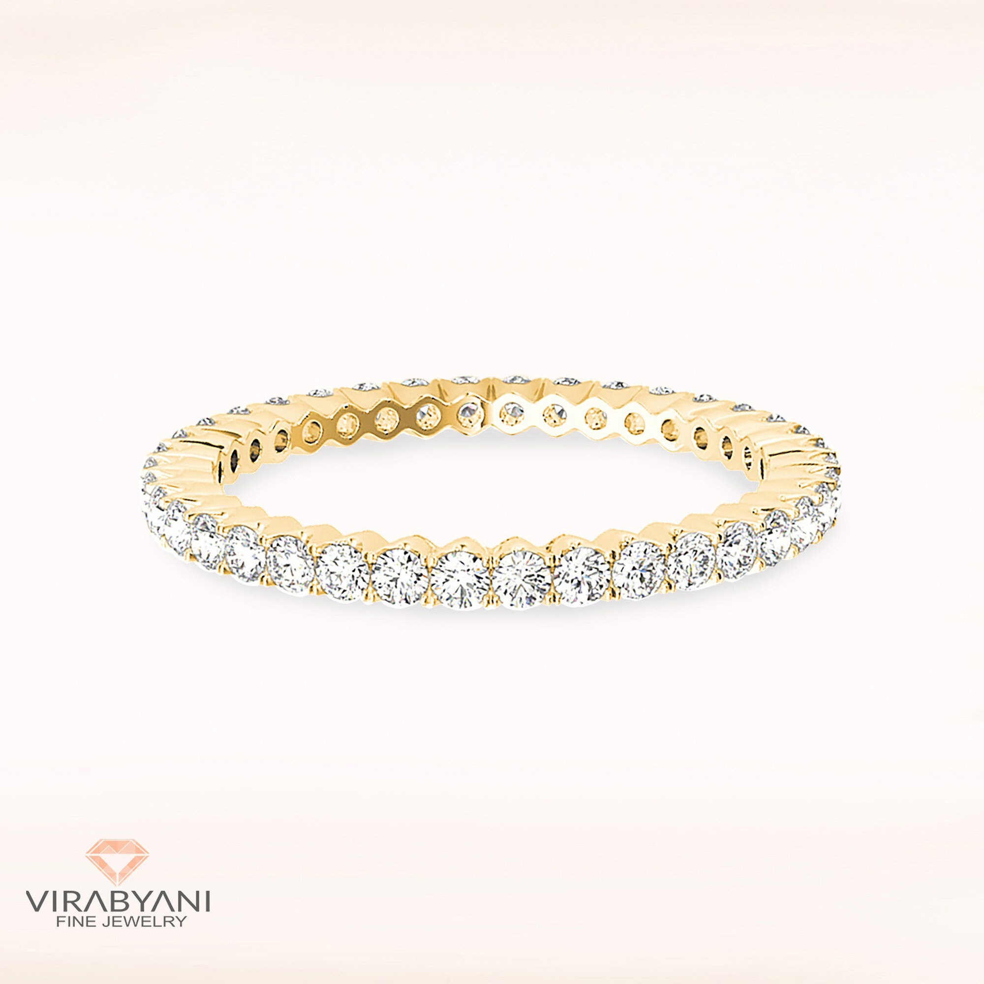 Diamond Eternity Band - 14K/18K Solid Yellow Gold | Prong Set Wedding Ring Modern Infinity Design