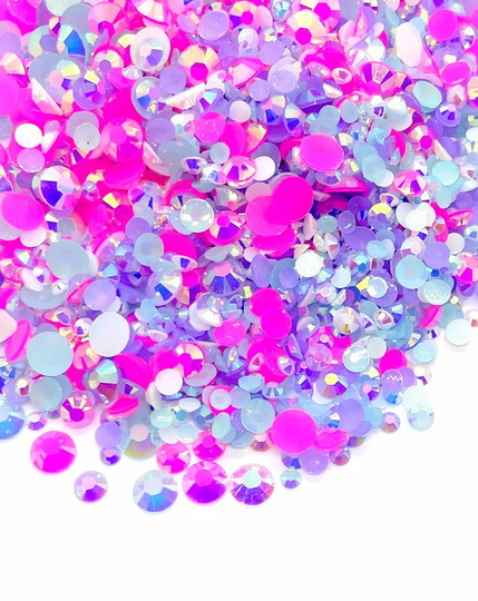 Birthday Blend Rhinestone Mix 3/4/5/6mm Flatback Jelly Resin Rhinestones Mixed Sizes, Pretty Mix - Pink | Blue Purple White