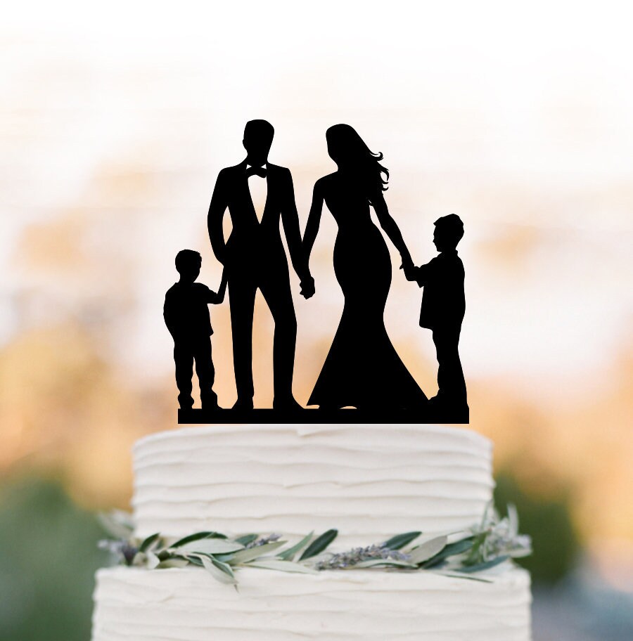 Wedding Cake Topper With 2 Boys Child. Topper Boy Bride & Groom Silhouette, Funny Wedding Cake Topper, Unique