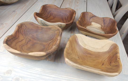 Ramen Bowl - Live Edge Teak Wood Square Hand Carved Catch All Candy Gift