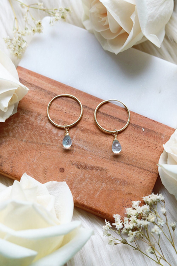 Blue Topaz Baby Hoop Earrings | 14K Goldfilled Hoops + Hand-Wrapped Drops // .925 Sterling Silver