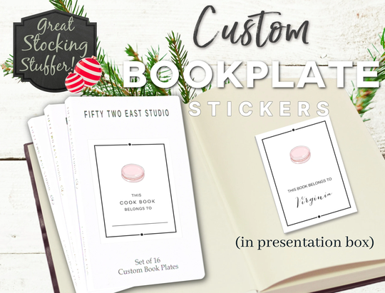Custom Book Plate Stickers in Magnetic Closure Presentation/Storage Box- Personalized Labels - Pink Macaron