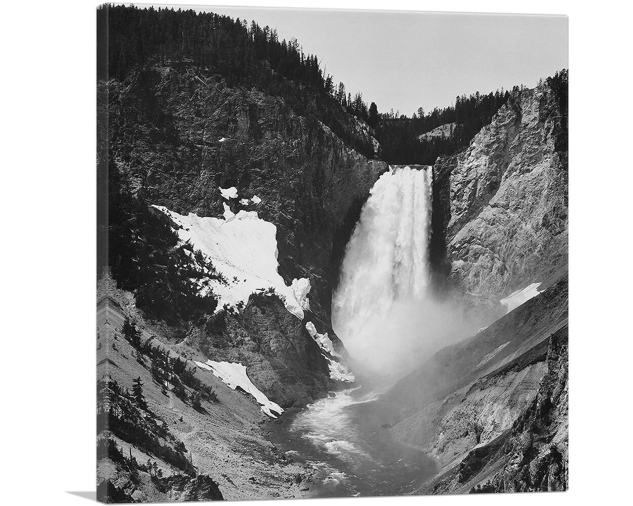 Artcanvas Yellowstone Falls - Wyoming Black & White Photography Canvas Art Print
