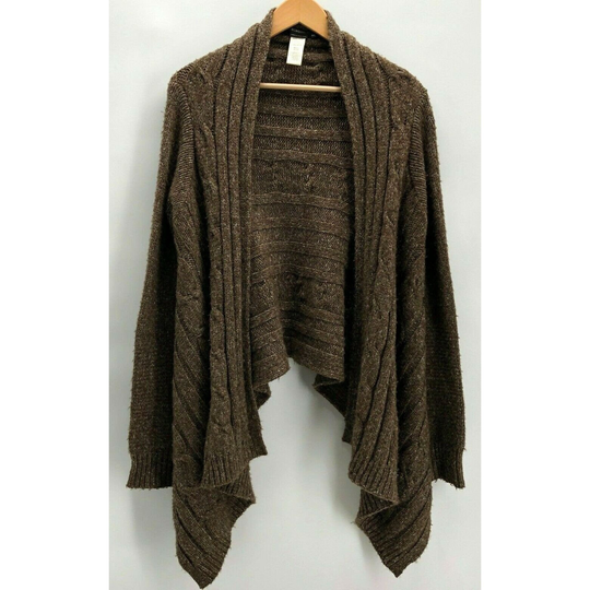 Vintage Bcbg Max Azria Sweater Coat Open Front Cable Brown Acrylic Wool Blend Size Xs/S