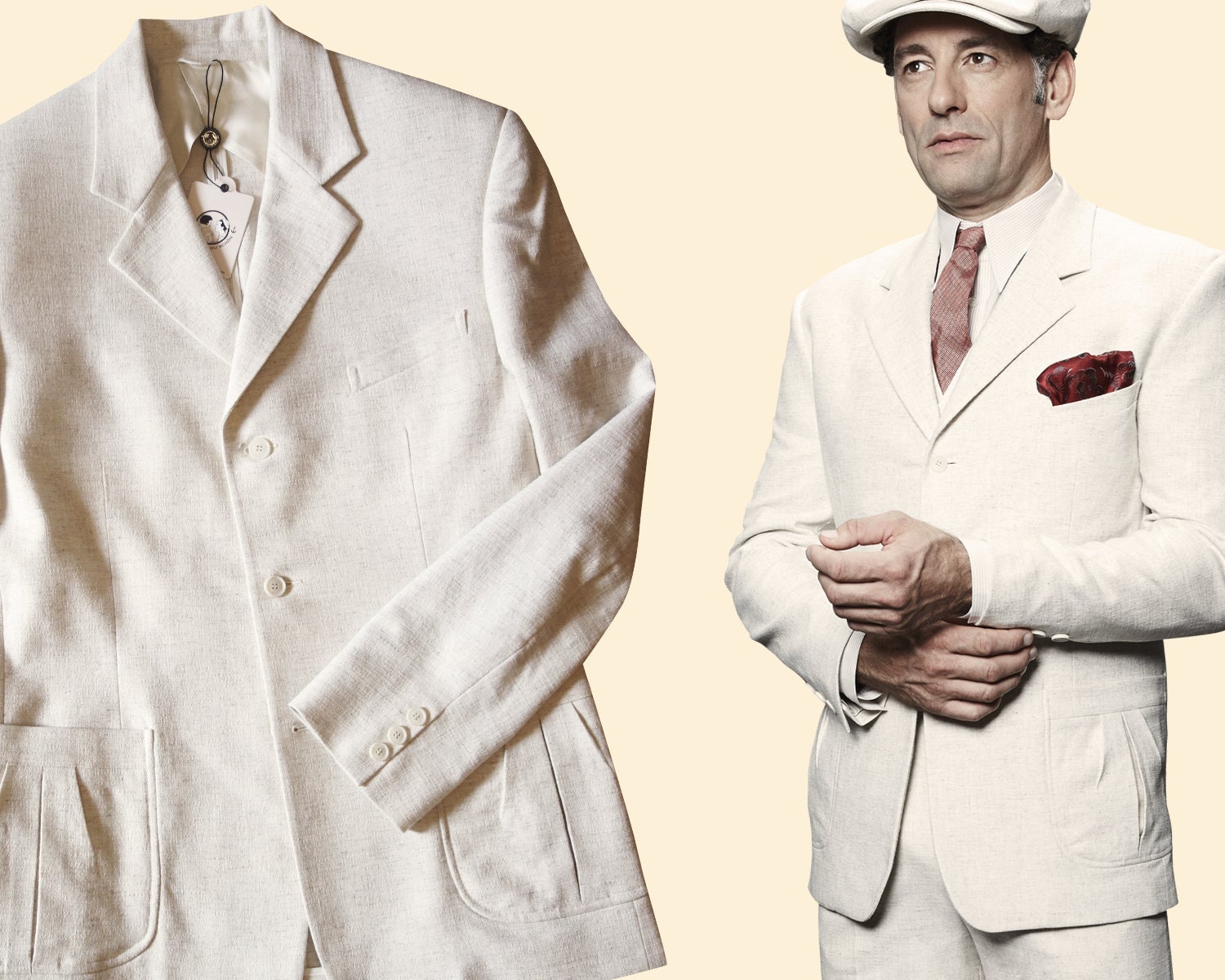 30S 40S Jacket Ecru Cotton Linen Blend Swing Lindy Hop 1940 1930
