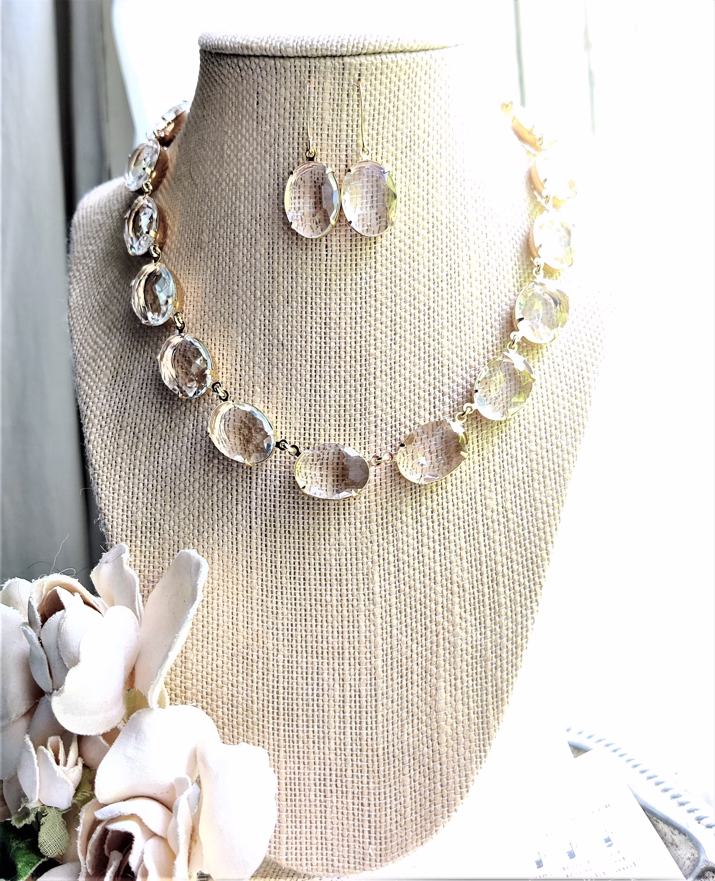 Anna Wintour Collet Necklace, Clear Statement Collet, Gold Golden Set Statement Necklace Georgian Necklace. "On A Clear Day"