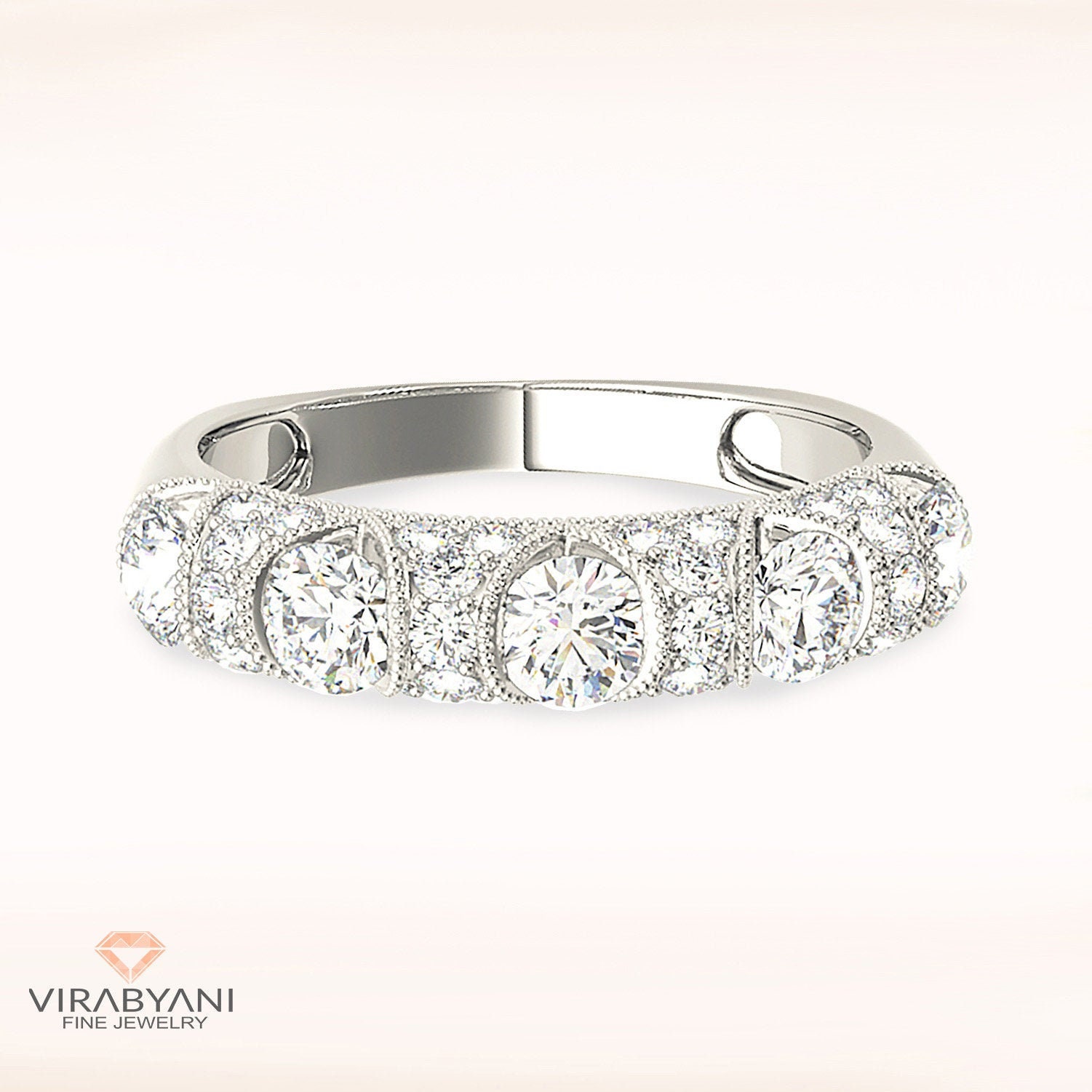 1 Ctw Diamond Wedding Band - 14K/18K Solid White Gold/Platinum | Bar Set Anniversary Ring Modern Design