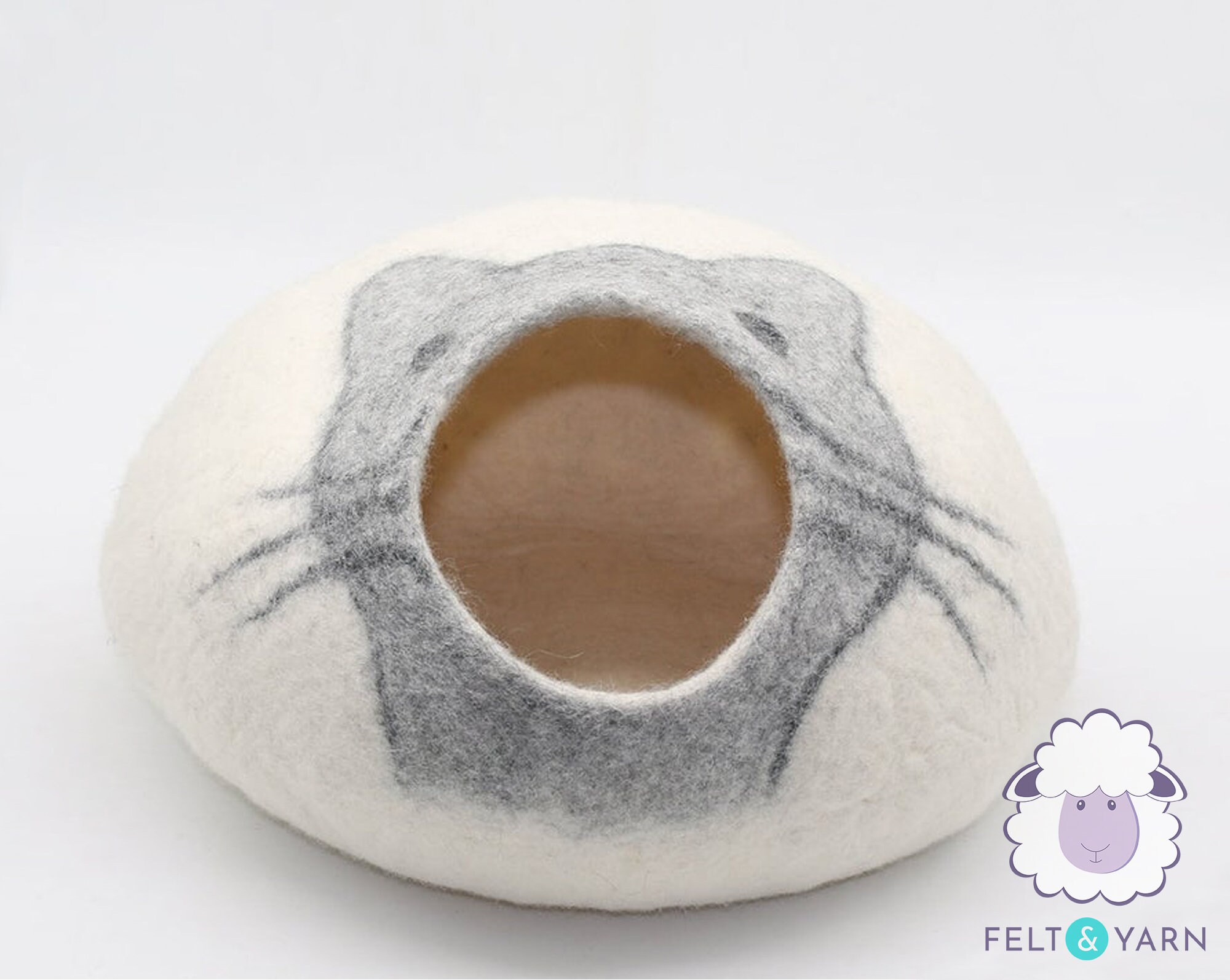 50cm Wool Felt Whiskers Design Cat Bed, Cave Handmade With Fair Trade
