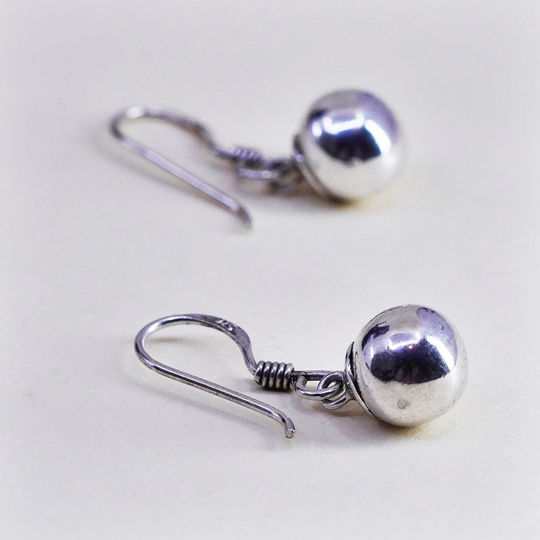 Vintage Sterling Silver Handmade Earrings, 925 Beads Dangles, Stamped
