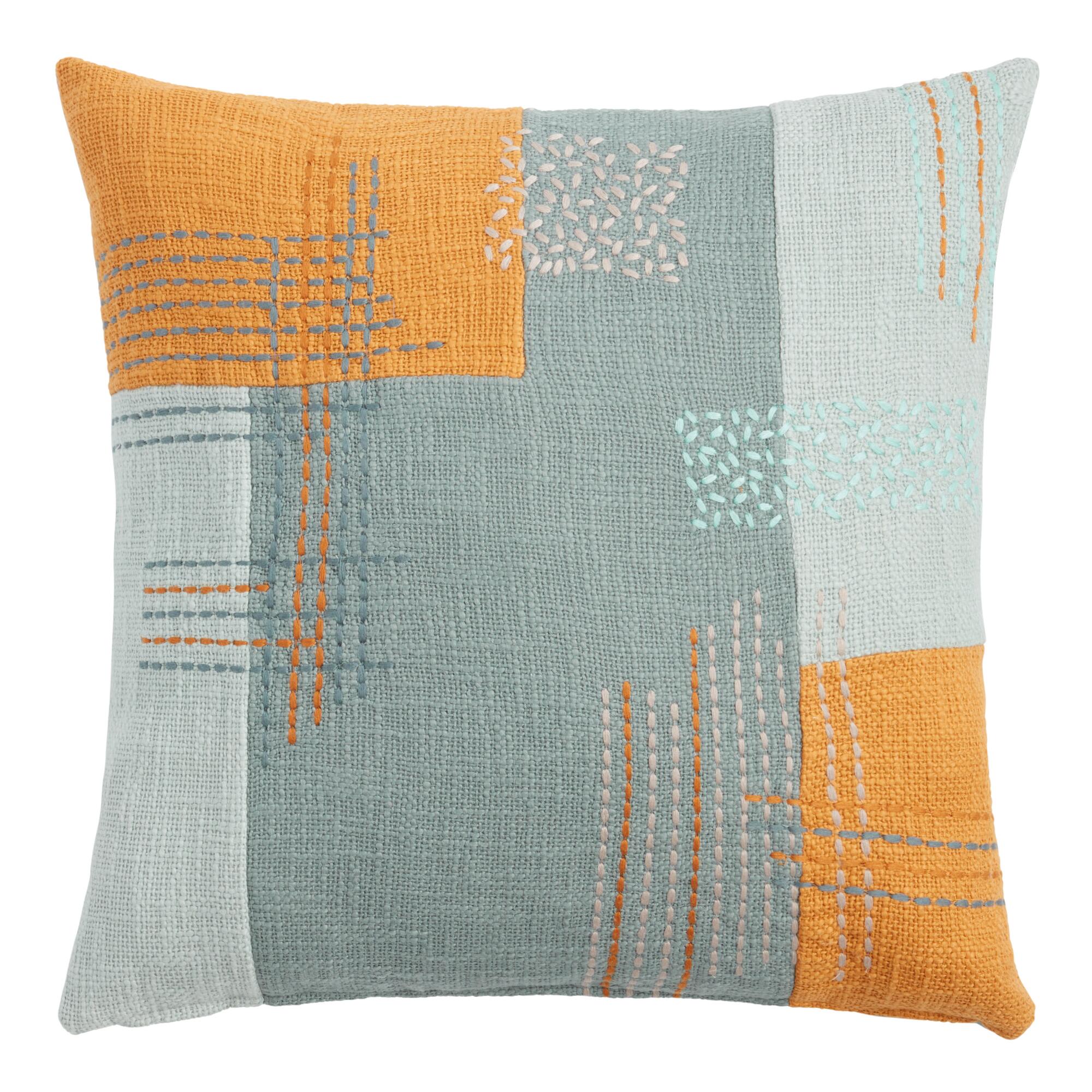Green and Mustard Patchwork Throw Pillow by World Market