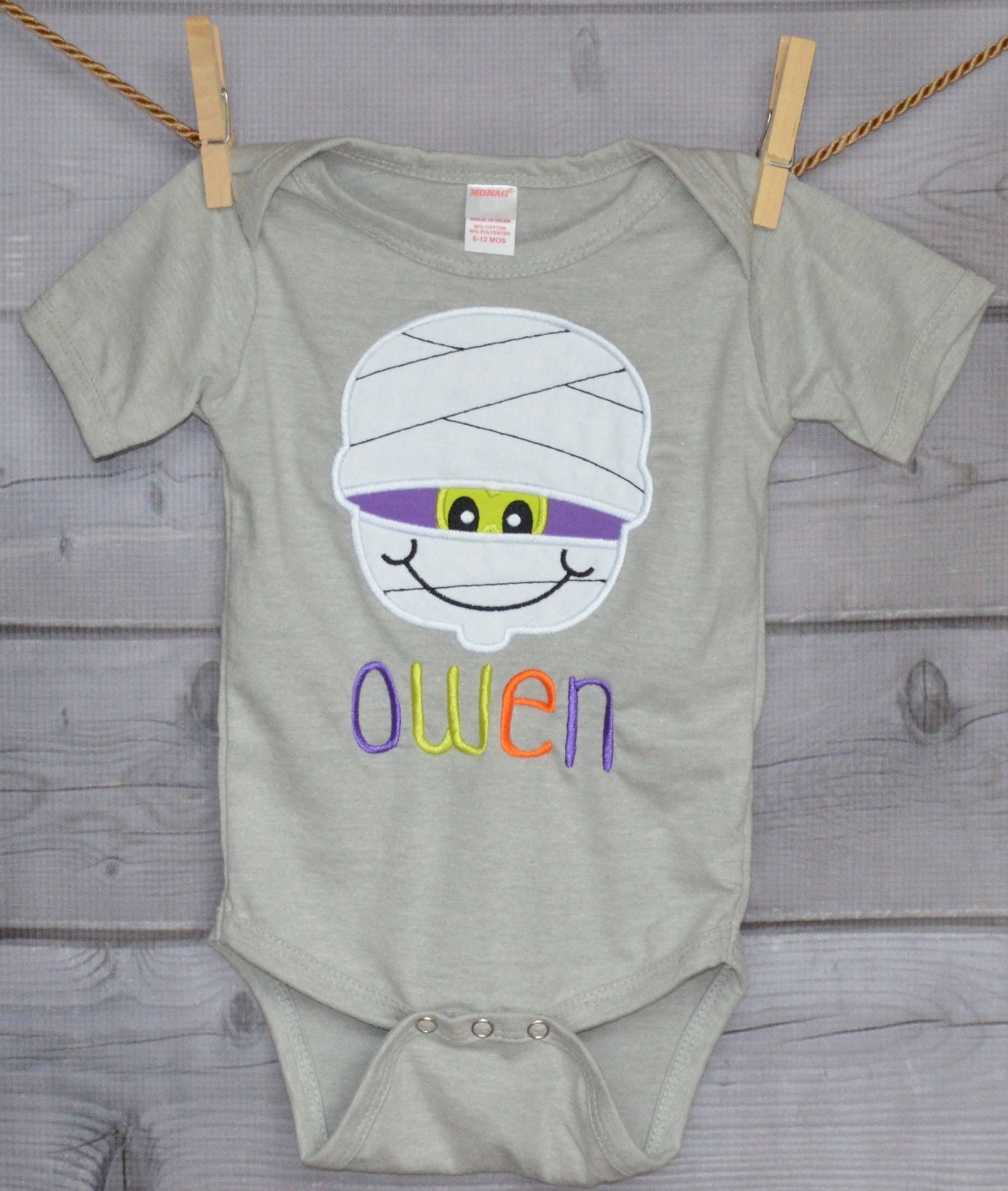 Personalized Halloween Mummy Dracula Skeleton Or Frankenstein Applique Shirt Bodysuit For Boy Girl