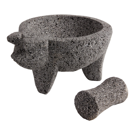 Pig Shaped Lava Stone Molcajete Mortar and Pestle: Gray by World Market