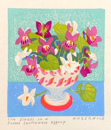 Violets in A Sussex Lustreware Eggcup