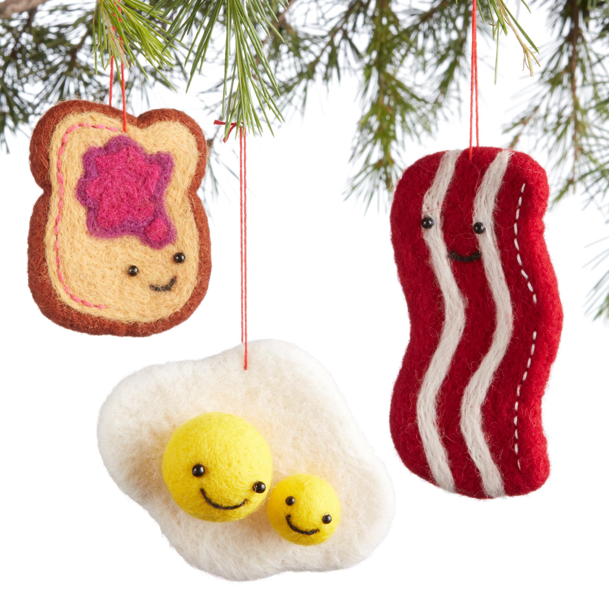 Felted Wool Breakfast Item Ornaments Set of 3: Multi by World Market