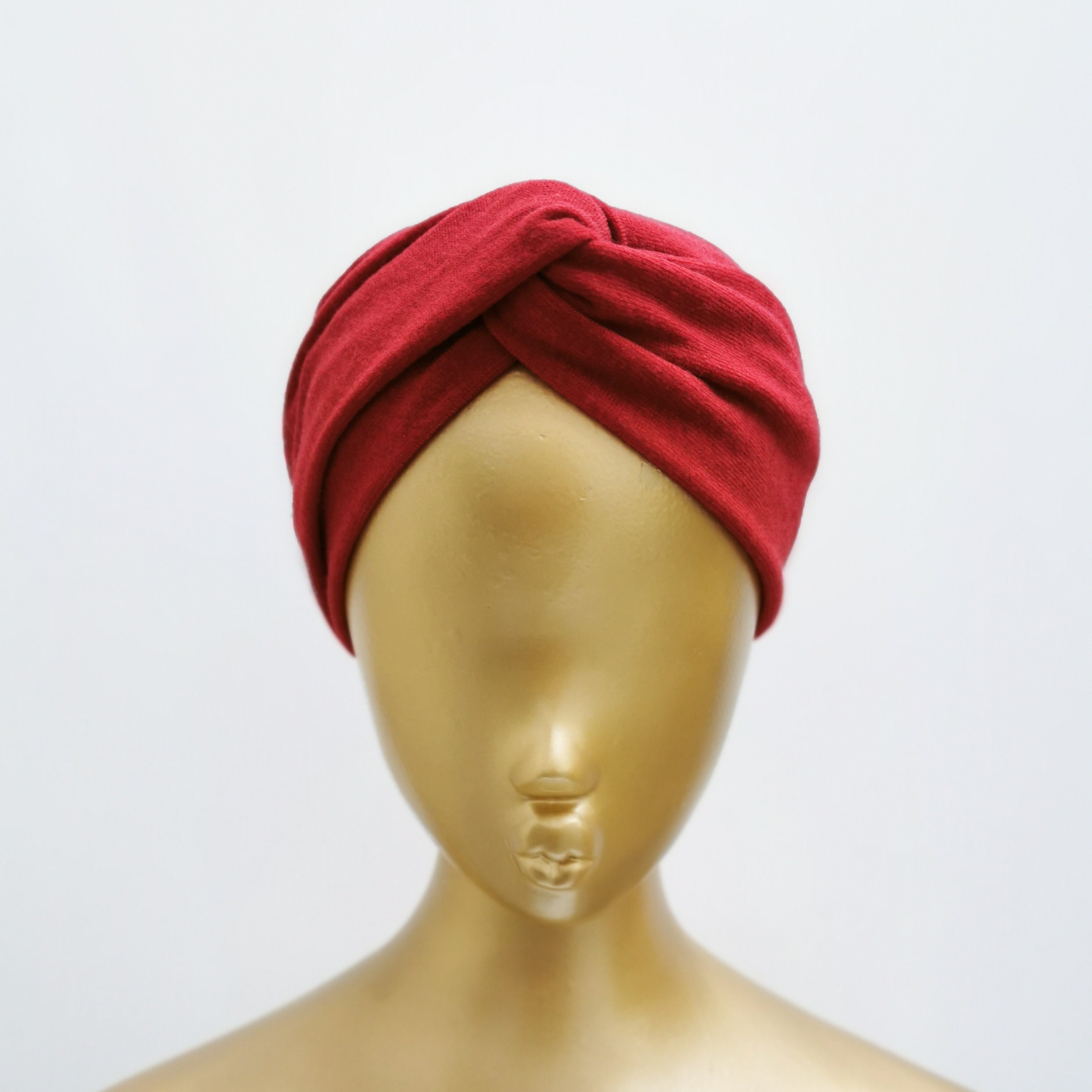 Bright Red Wool Blend Turban Twist Knot Headband