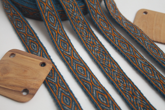 Tablet Woven Wool Trim. Viking Reenactment. Blue, Orange & Light Brown