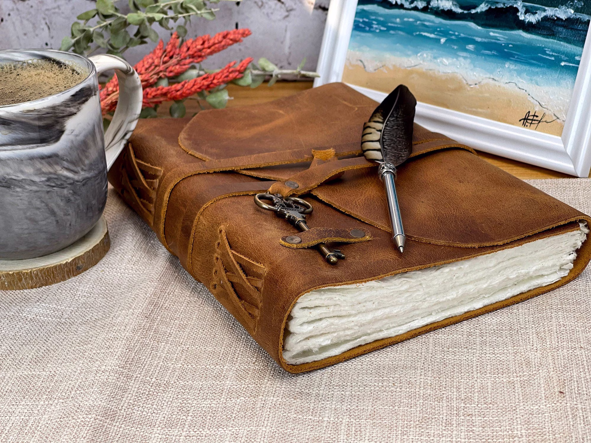 Personalized Leather Recipe Book, Cooking Gift, Custom Gift For Mom, Thick Heirloom Cook Vintage Cookbook Grandma