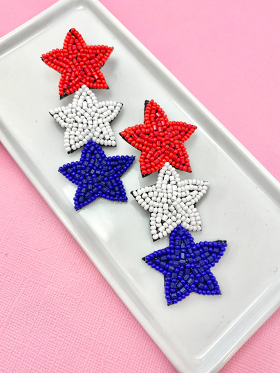 Patriotic Star Beaded Earrings, America Fourth Of July, 4Th July Party, Military, Army, Navy, Party Decorations