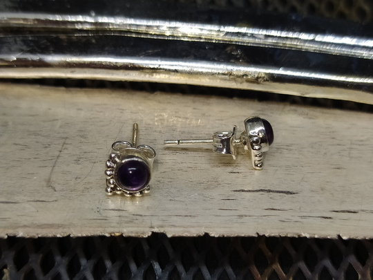7mm Amethyst Stud Earrings Silver 925K Sterling 24K Gold Vermeil Natural Purple Handcrafted