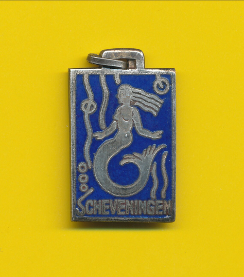 Art Deco Silvered & Blue Enamel Charm Medal Pendant Representing Mermaid | Ref 3674